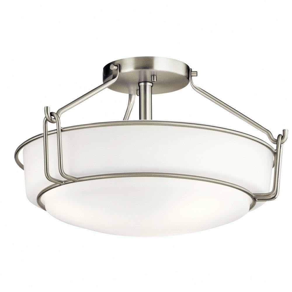Kichler Lighting Alkire 16.5'' 3 Light Semi Flush with Satin Etched White Glass in Brushed Nickel