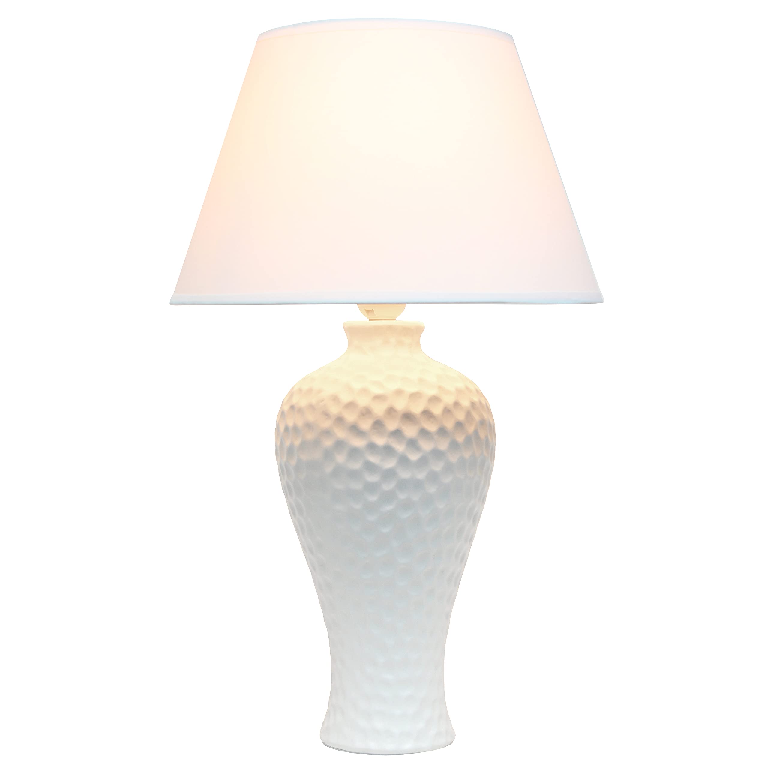 Simple Designs Lt2004-Wht Hammered Stucco Curvy Ceramic Table Lamp, White