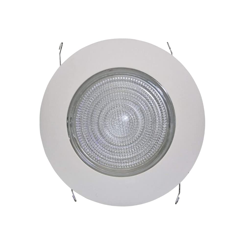 Four-Bros Lighting Flp 6" Inch Fresnel Glass Lens With White Plastic Trim-60 Watt Max. -For Wet Locations-Shower Can Light Trim-Ul Listed