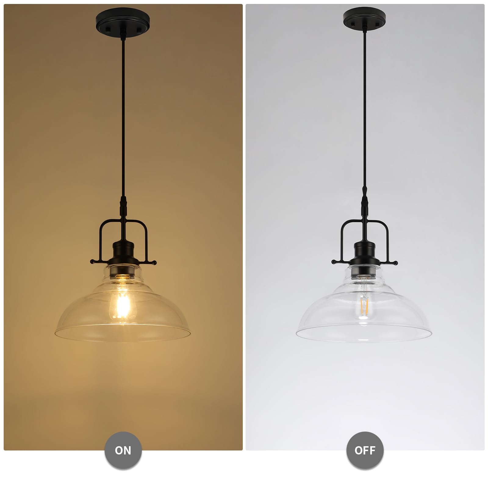 Wilon Farmhouse Pendant Lights Kitchen Island Lighting, Black Pendant Light Over The Sink, Vintage Clear Glass Pendant Light, In