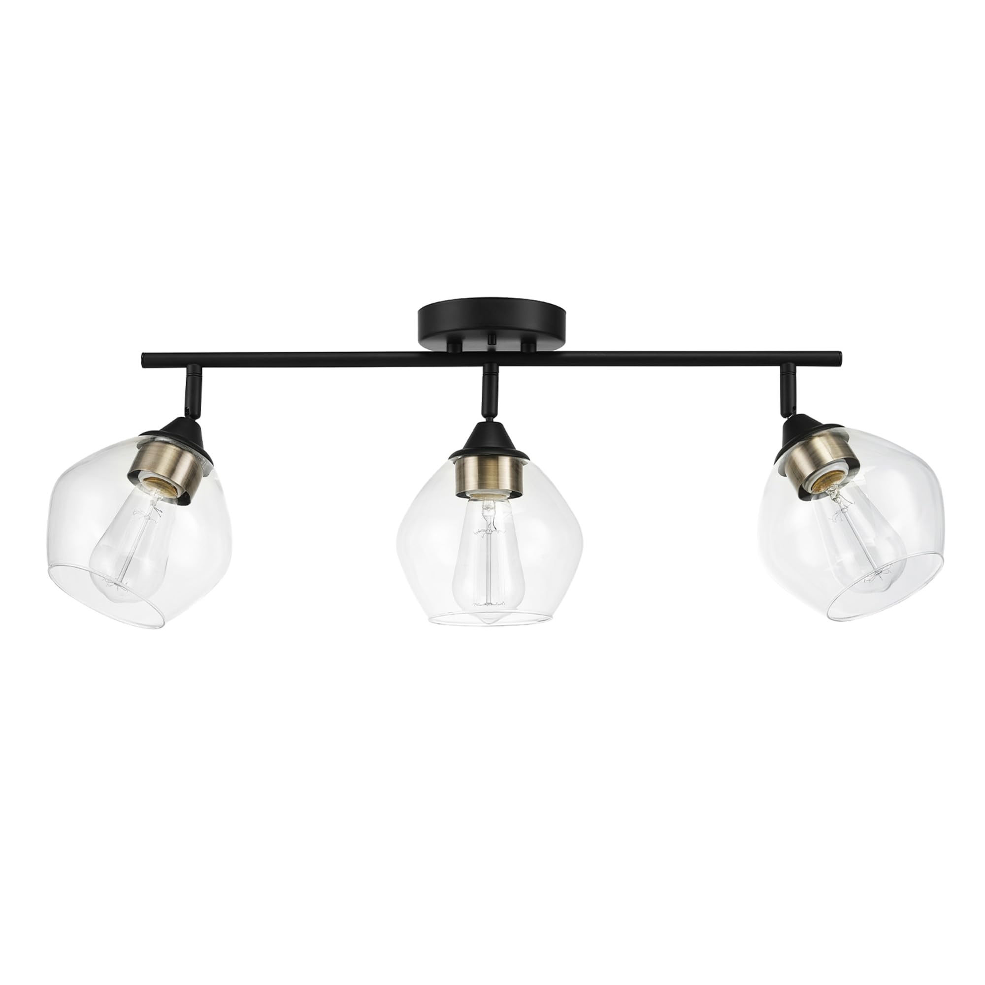 Globe Electric 59619 Harrow 3-Light Track Lighting, Matte Black, Antique Brass Accents, Clear Glass Shades, Bulbs Included, 650 