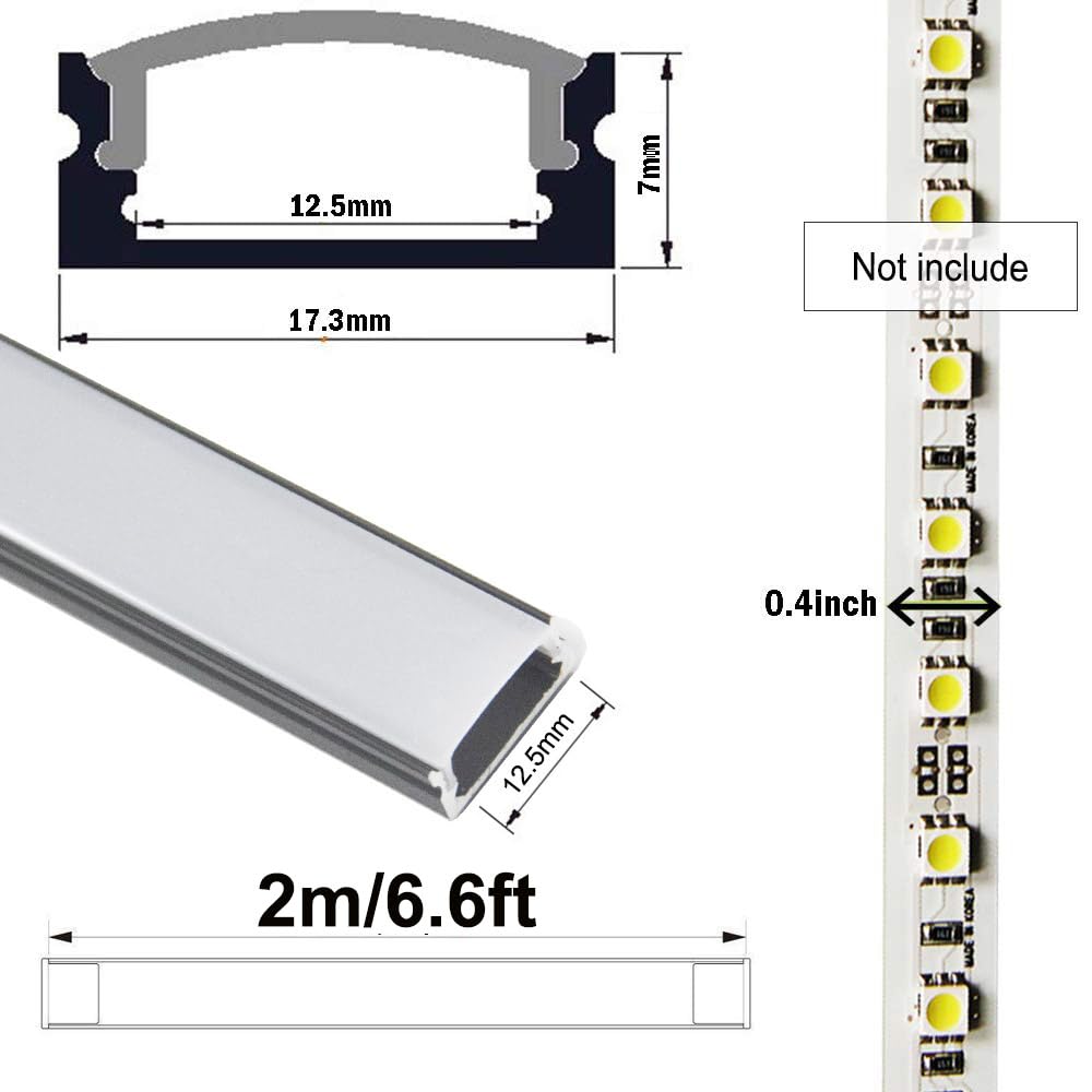 Starlandled Black 10 Pack 2Meter/6.6Ft Led Aluminum Track Diffusers Housing With End Caps And Mounting Clips For Led Flexible St