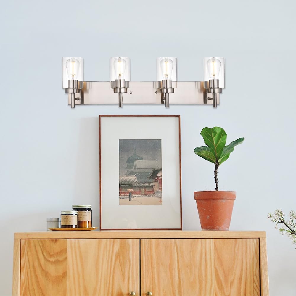 VINLUZ 4-Light Bathroom Vanity Light Fixture, Brushed Nickel Metal Sconces, Modern Industrial Design, Model 1810-4W-13