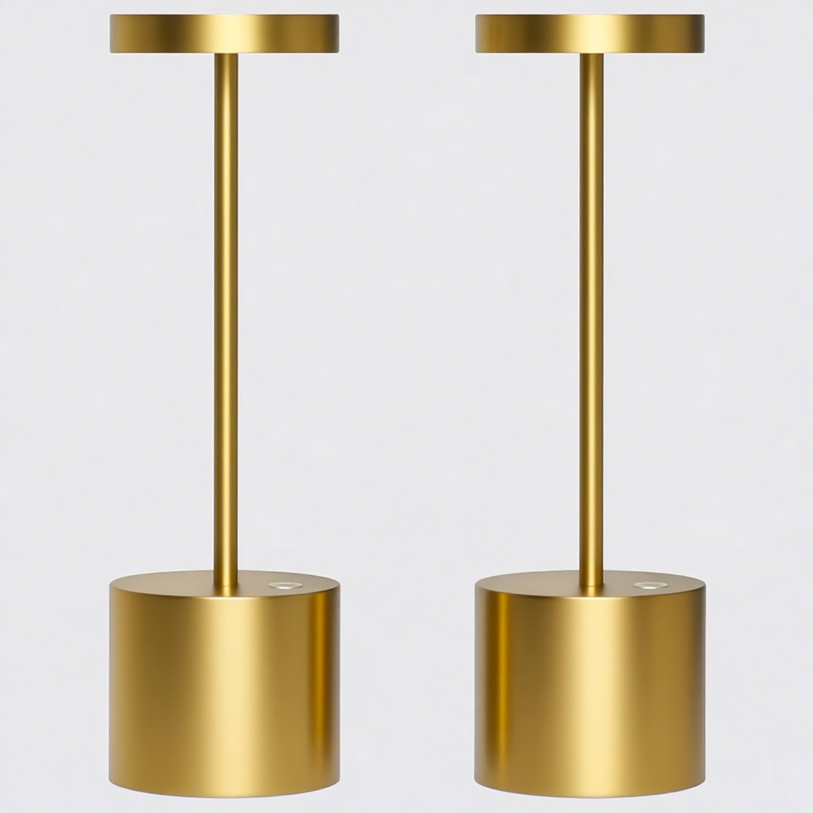 Barryca Cordless Rechargeable Table Lamp, IP54 Waterproof, 3-Color Dimmable, 5000mAh Battery, Brushed Shiny Gold, 2 Pack