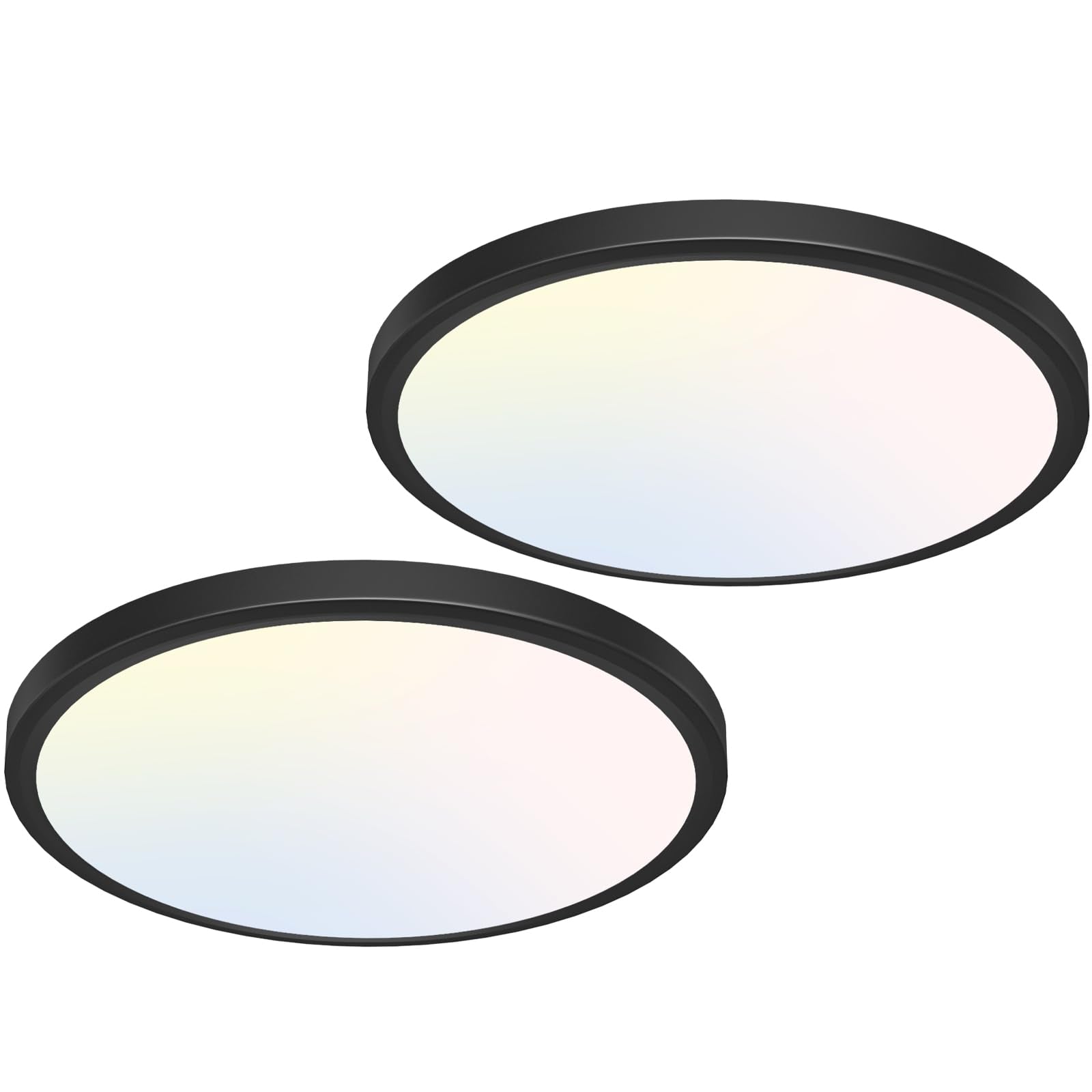 Libtit 12 Inch Flush Mount Led Ceiling Light Fixture  3000K 4000K 6500K Adjustable  28W 3200Lm Black Round Lighting Fixtures For Bathroom Shower Hallway Kitchen  2 Pack