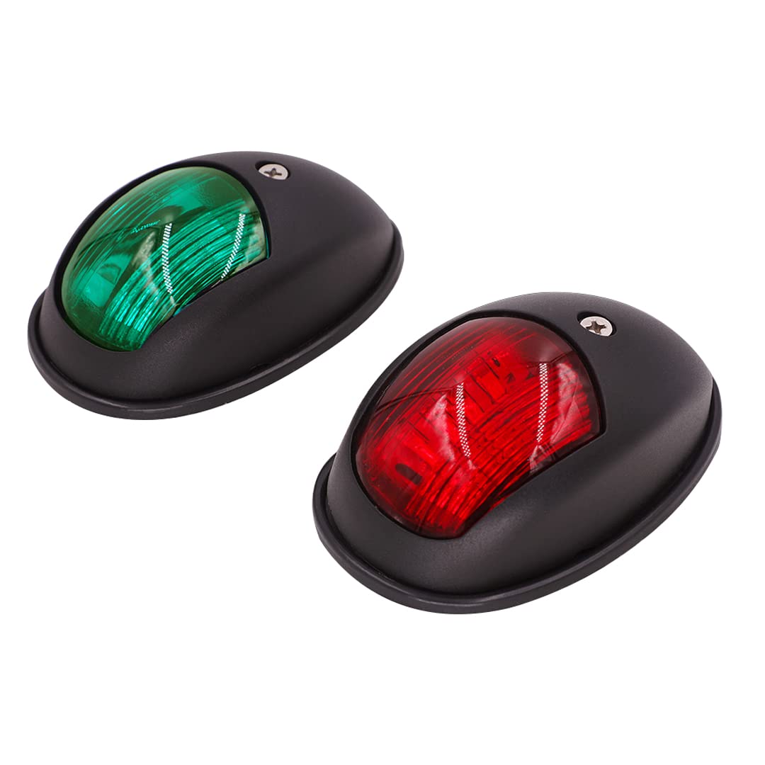 Obcursco LED Boat Navigation Lights, IP67 Waterproof, Red & Green Vertical Mount for Bow & Stern, Black, Model BNL-002