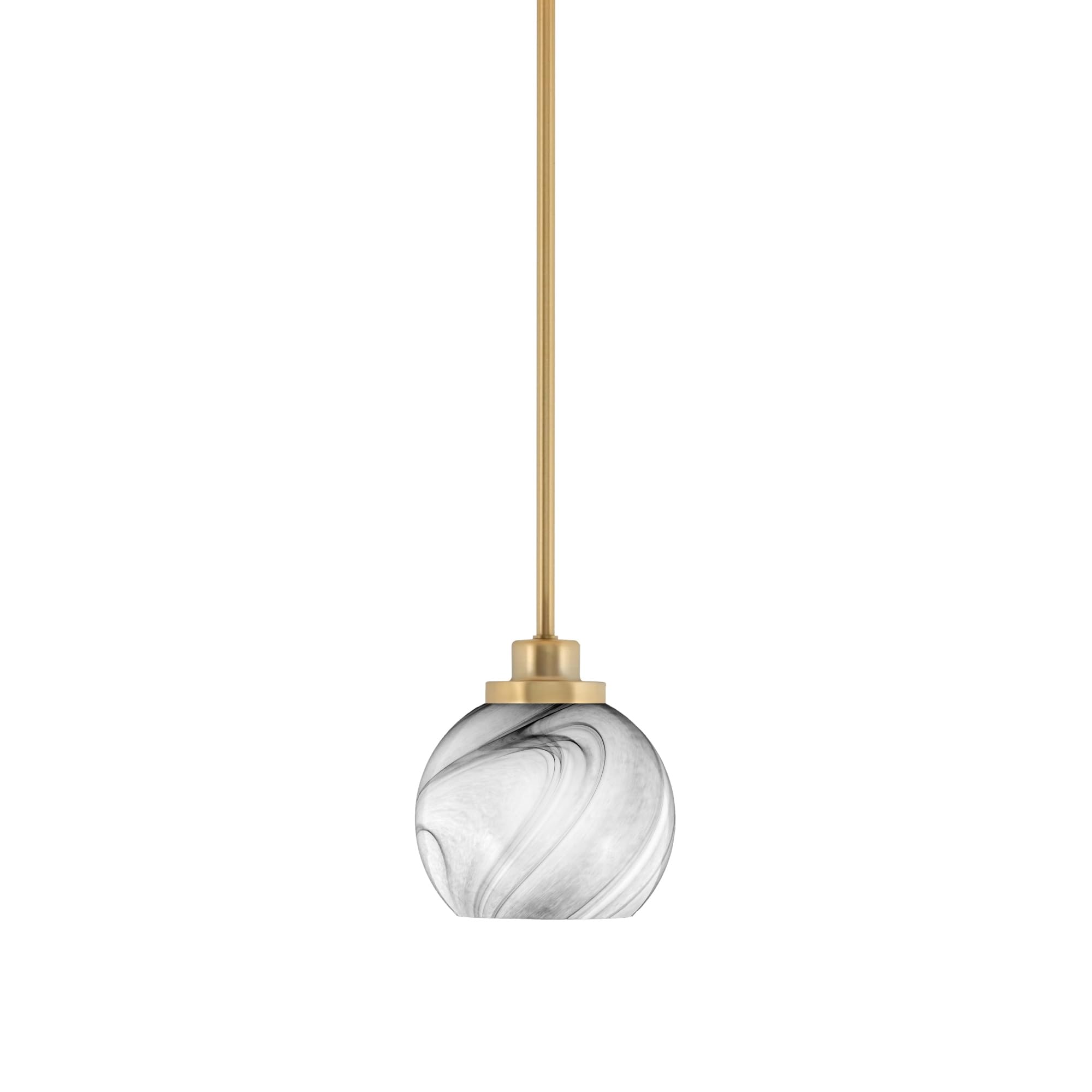 Toltec Lighting Odyssey Mini Pendant Light, 5.75in Onyx Swirl Glass, New Age Brass Finish