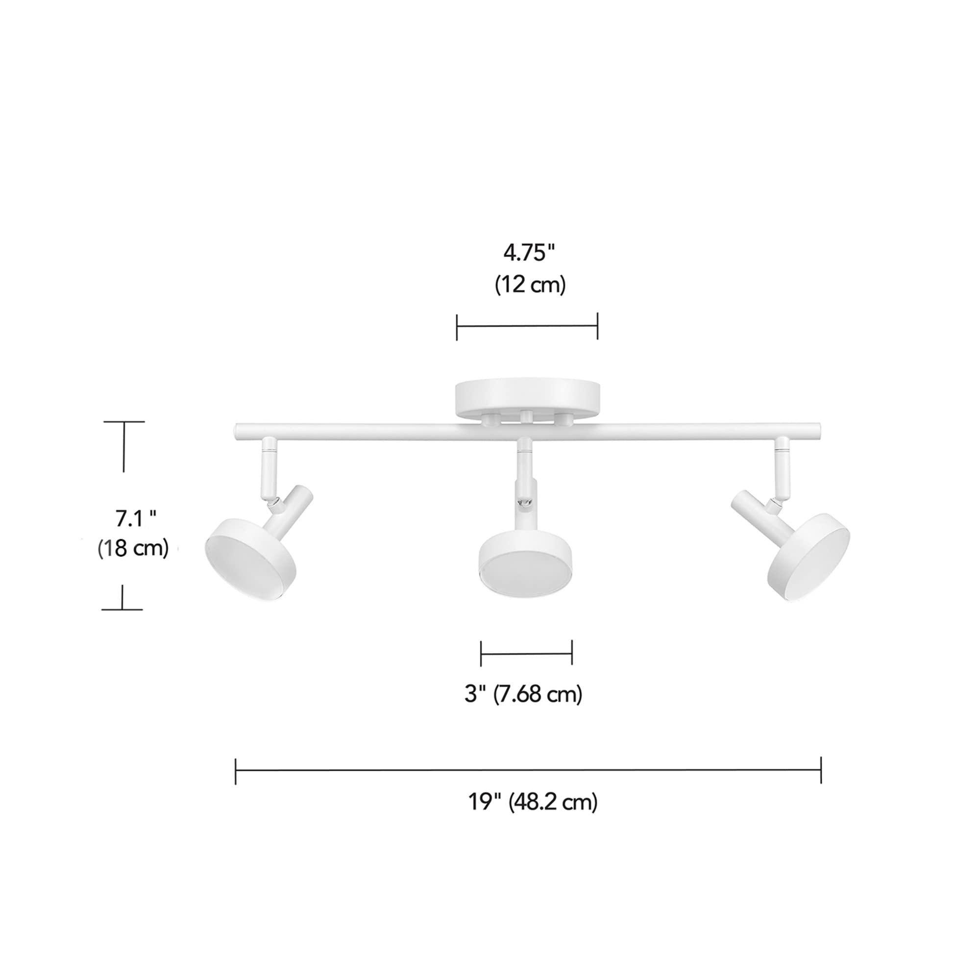 Globe Electric 64000008 19&quot; 3-Light 22.5W Led Integrated Track Lighting Kit, Matte White, Dimmable, Pivoting Track Heads, Frosted Diffuser, 1200 Lumens, 2700 Kelvin, 90 Cri, Home Improvement