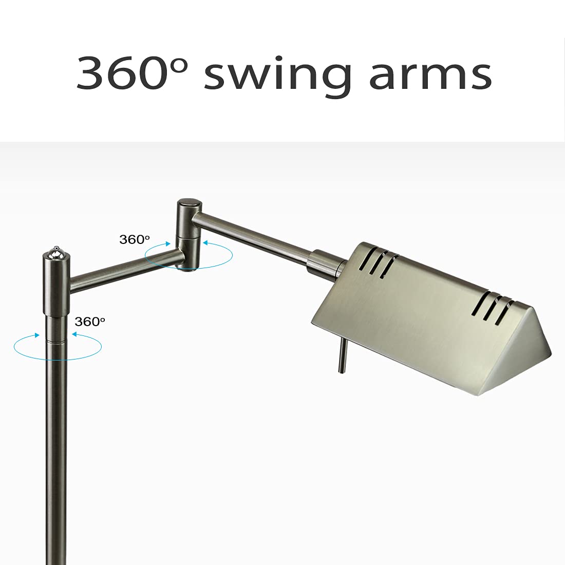OBright LED Pharmacy Table Lamp, Full Range Dimming, 12W, 360° Swing Arms, Brushed Nickel, Model OB-DL05D-SL