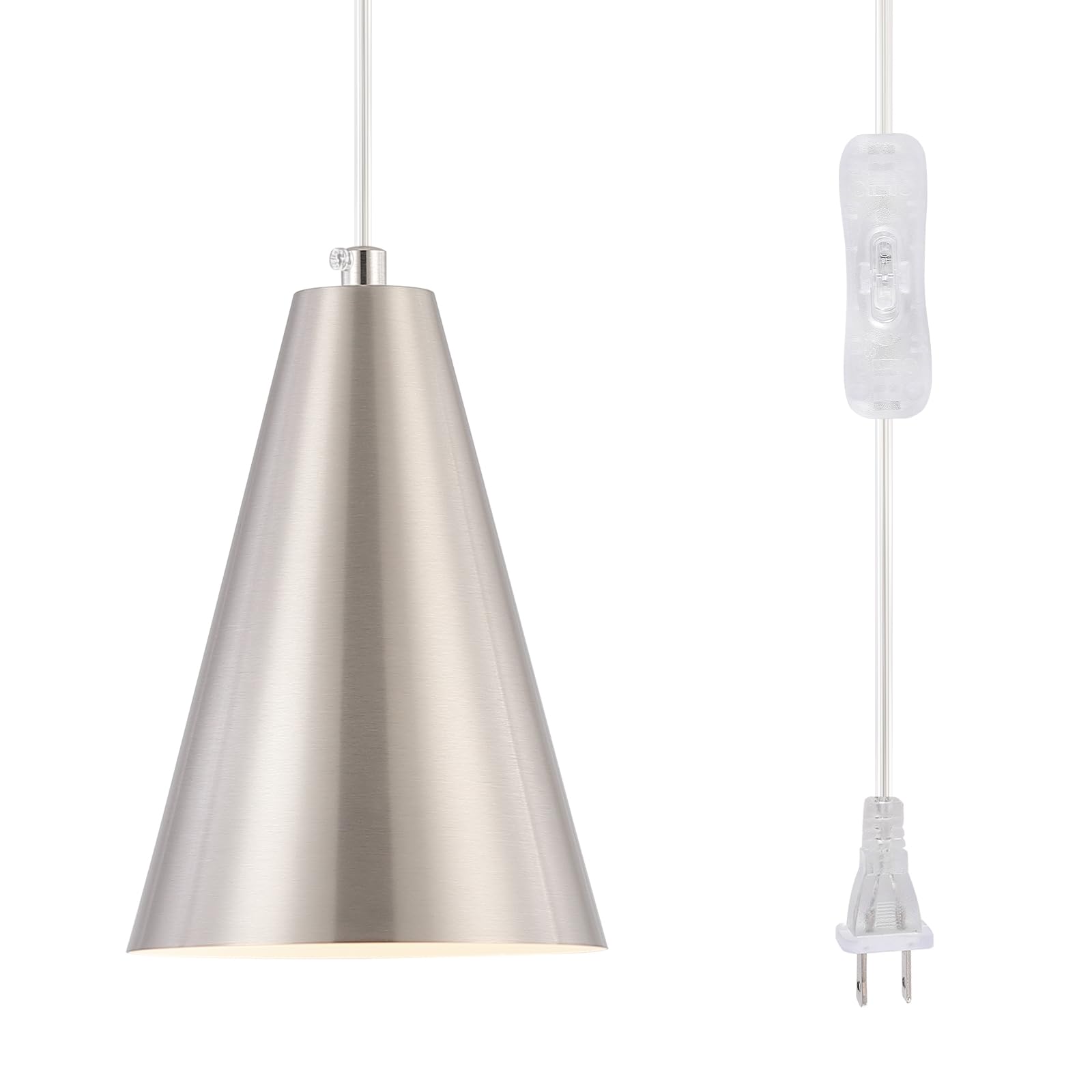 Dijiahua Brushed Nickel Plug In Pendant Light, Modern Mini Chandelier For Kitchen & Bedroom