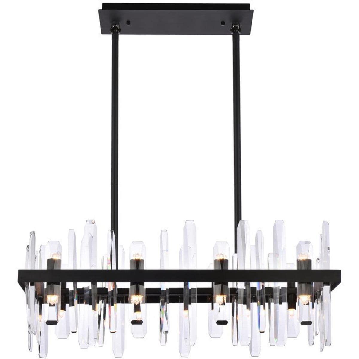 Elegant Decor Indoor Modern Serena 30 inch Crystal Rectangle Chandelier - Black