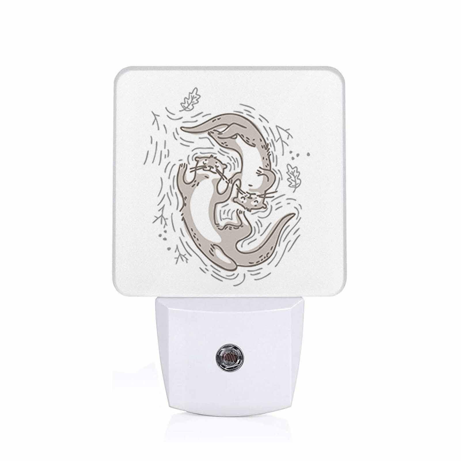 Chrobak LED Night Light,Funny Couple Otter LED Night Light Plug into Wall with Dusk to Dawn Light Sensor White Energy Efficient 