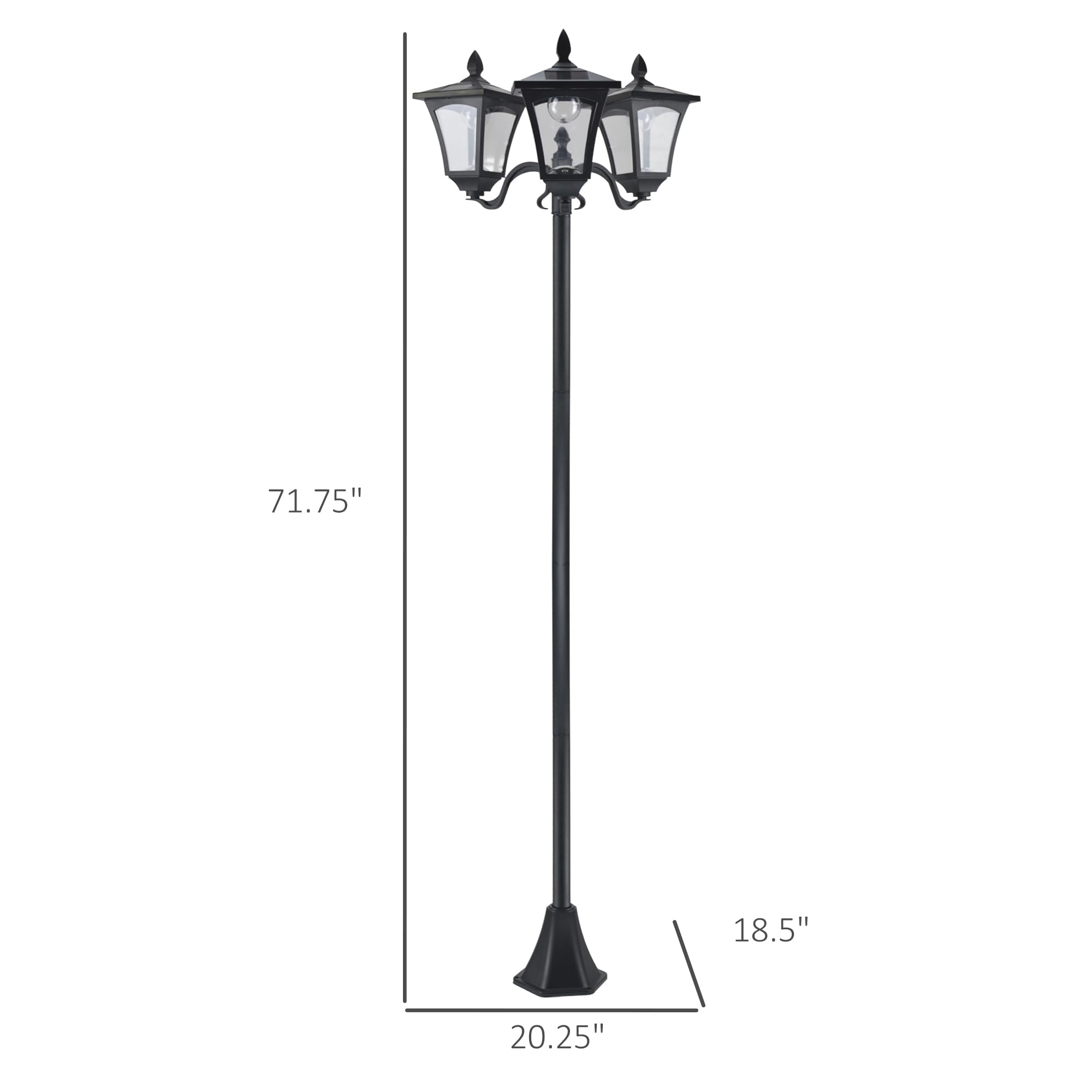 Outsunny 72'' Solar Lamp Post, Triple-Head Street Light, All-Weather Waterproof Stainless Steel, Vintage Style For Garden, Lawn,