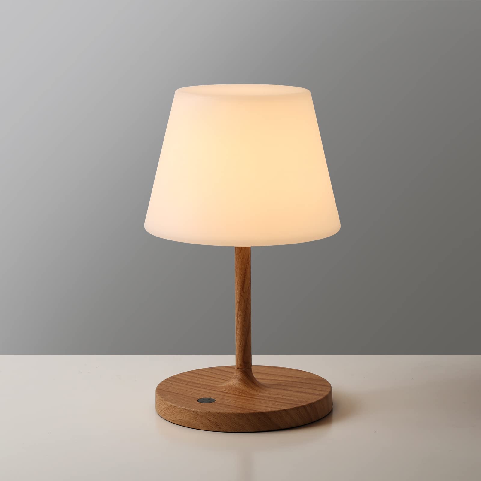 WEILAILUX Outdoor Battery Operated Table Lamp, Waterproof, Touch Dimmable, 9.6in, Wood Grain, Model WL-3666, Rechargeable