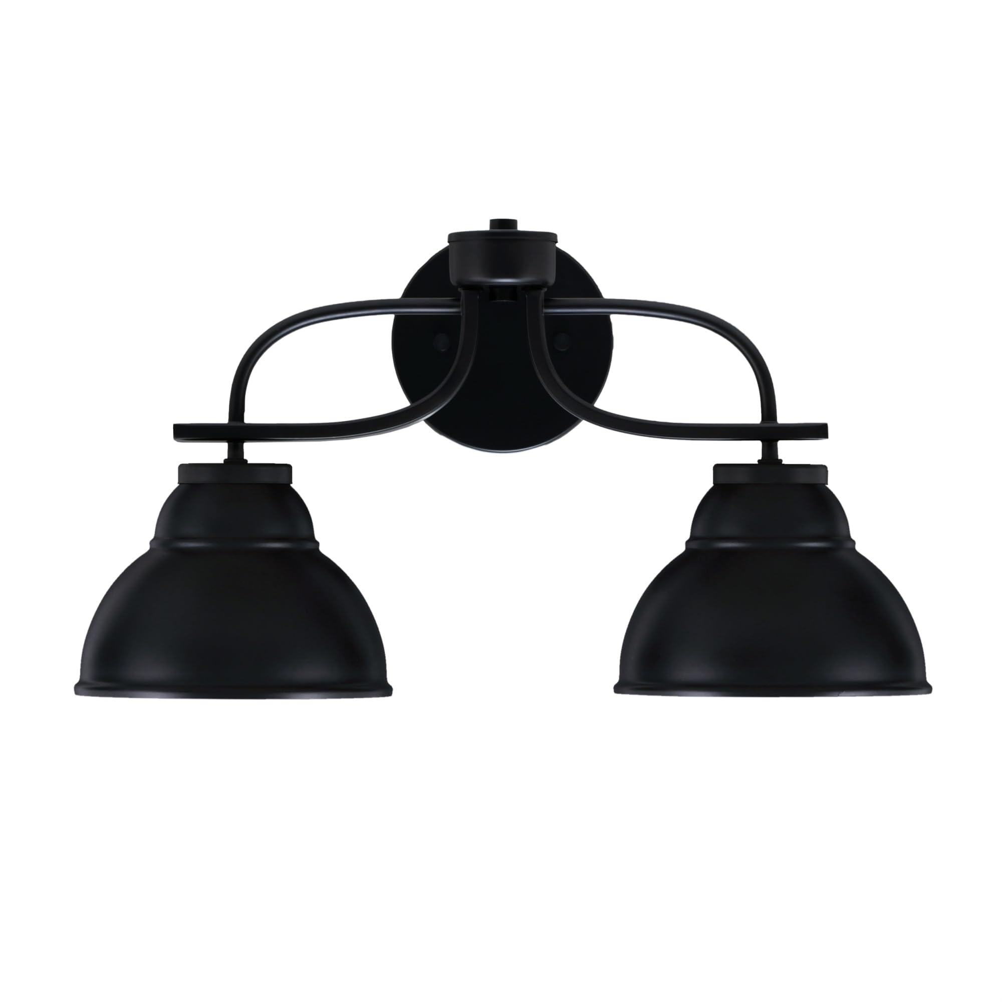 Cavella 2 Light Bath Bar In Matte Black Finish With 7" Matte Black Double Bubble Metal Shades