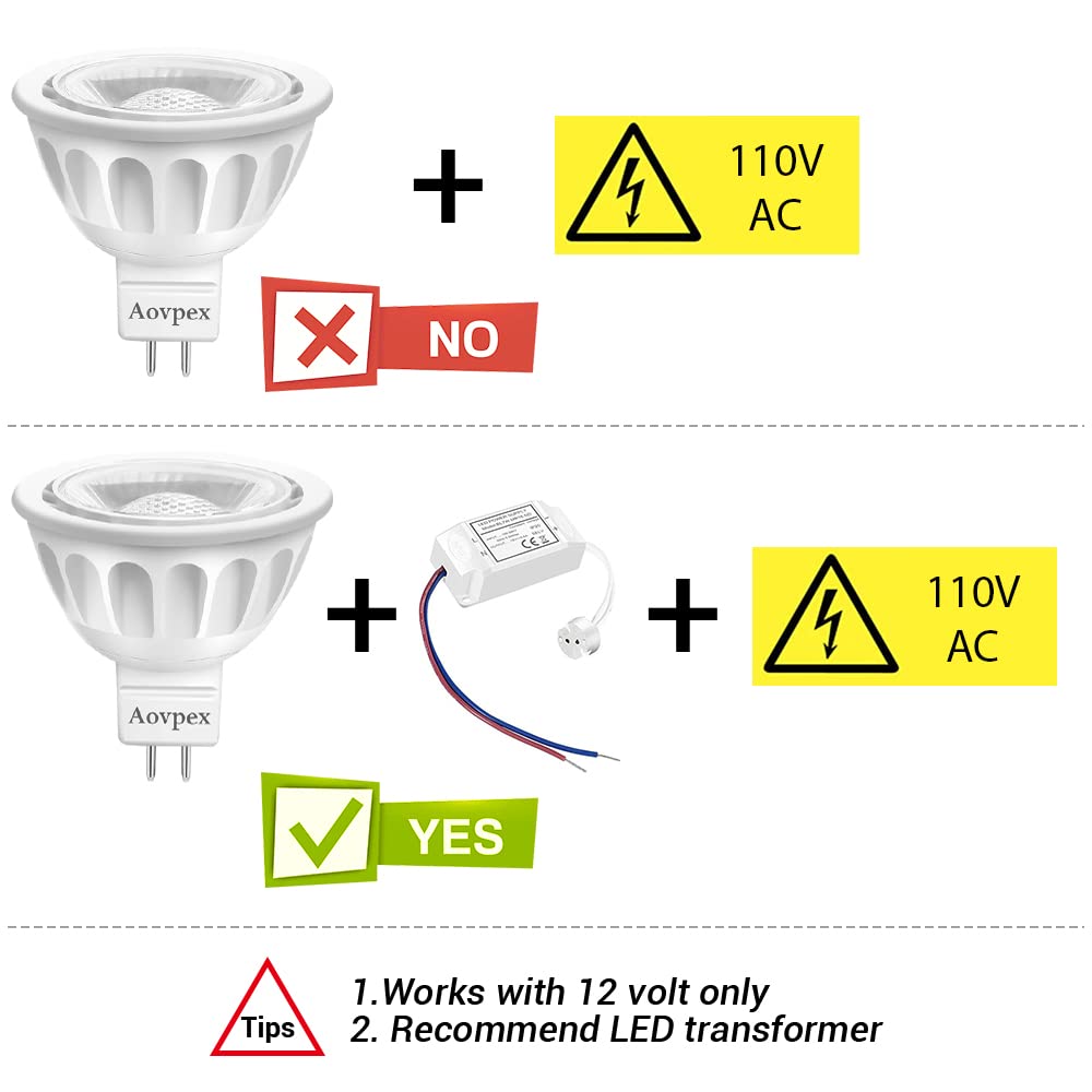 Aovpex Mr16 Led Bulbs 50W Halogen Equivalent Landscape Light Bulbs, 5000K Daylight White 5W Gu5.3 Mr16 12V Spotlight Bulb, Not D
