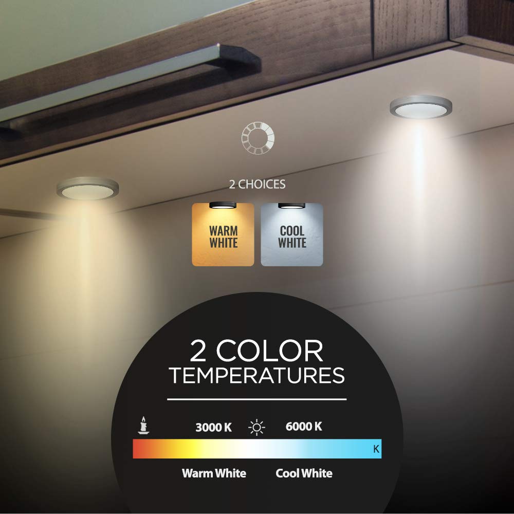 EShine Under Cabinet Puck Lights, Dimmable LED, 12 Pack, Warm White (3000K), Aluminum, Model ELP6012DW