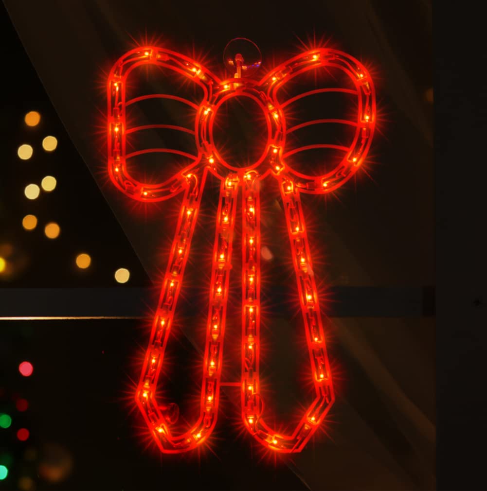 Justpro Christmas Window Silhouette Lights, Lighted Bow Double Sided Decorations With 50 Count Incandescent Mini Light, For Holiday Indoor Wall Door Glass Decor