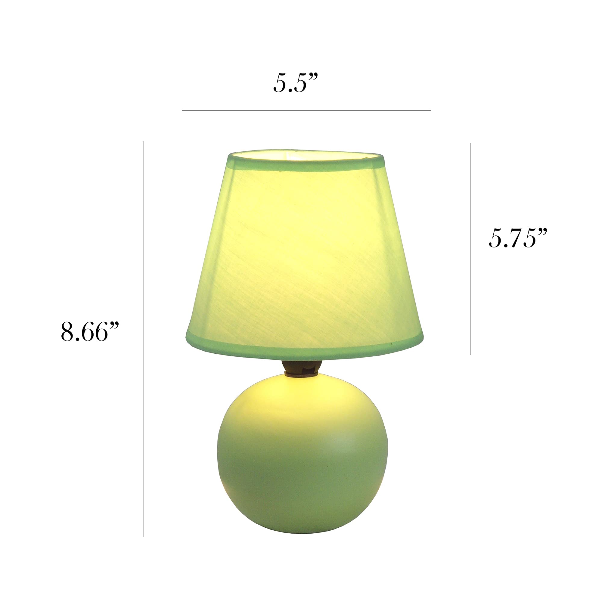 Simple Designs Lt2008-Grn-2Pk Mini Ceramic Globe Table Lamp 2 Pack Set With Matching Fabric Shade, Green
