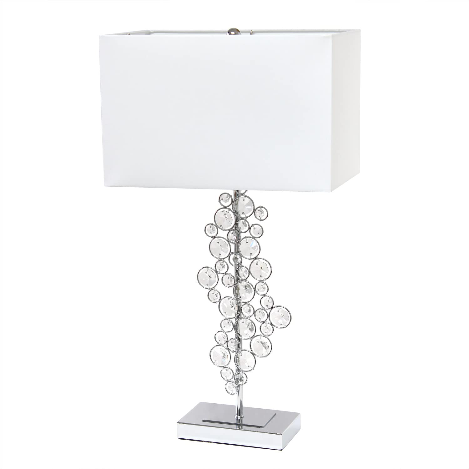 Lalia Home 26.25&quot; Chrome Crystal Table Lamp With White Fabric Shade - Contemporary Glam Decor