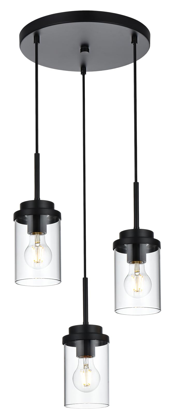 MELUCEE 3-Light Black Pendant Light Fixture with Clear Glass Shade, Modern Design for Kitchen Island, Model 4-4501-3RD-BL