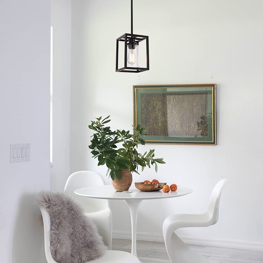 MELUCEE 1-Light Pendant Light, Black Metal Industrial Chandelier, Clear Glass Shade, 6.7 inches for Dining Room, Entryway, Hallway