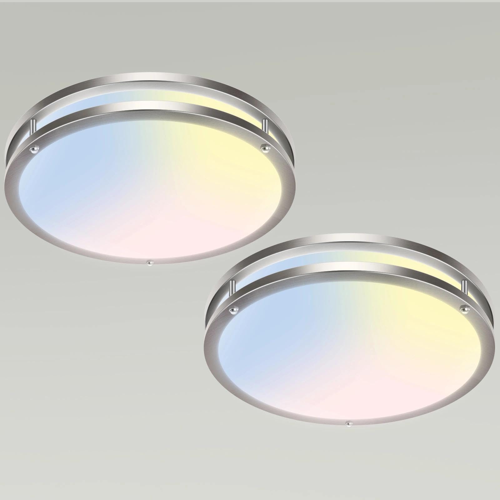 libtit 13-Inch Flush Mount Ceiling Lights  Dimmable 3000K-6500K Adjustable LED Ceiling Light  24W Round Slim Light Fixture  Brushed Nickel for Kitchen  Bedroom  Bathroom  Hallway -2 Pack