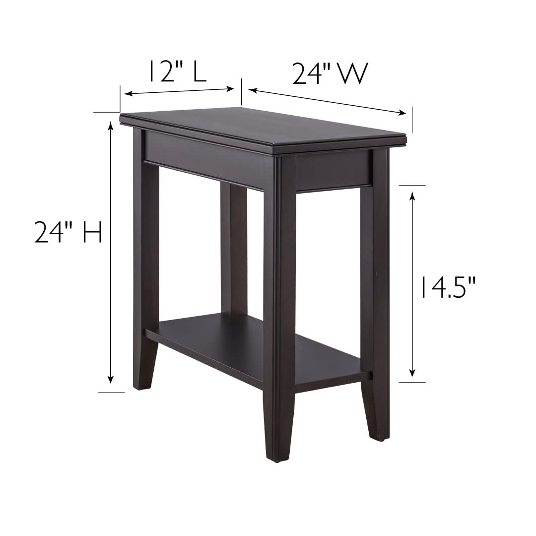 Leick Home Laurent End Table, Solid Wood, Bottom Display Shelf, Narrow, Easy-Assembly, For Living Room/Bedroom, Black, 24.0 In.