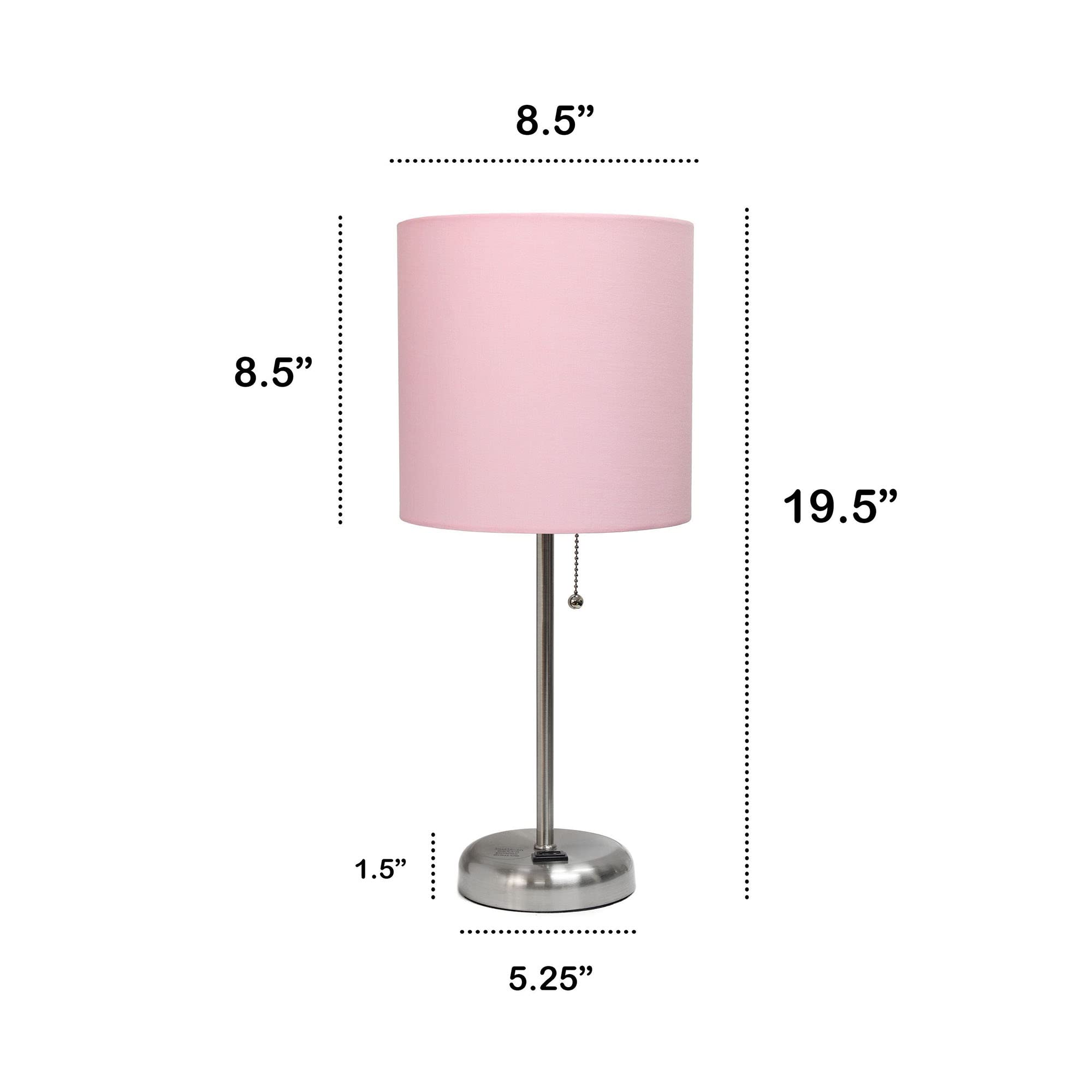 Creekwood Home 19.5&quot; Brushed Steel Table Lamp With Light Pink Shade - Contemporary Design