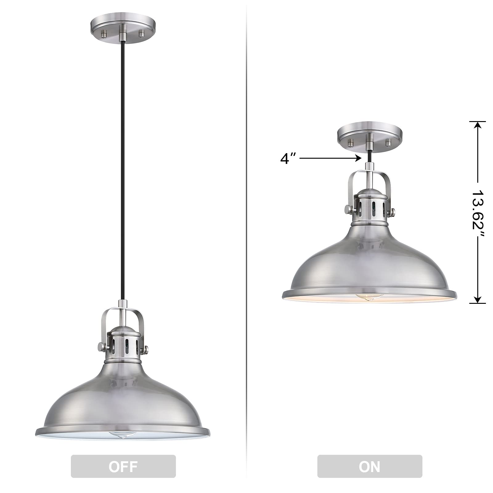 Doraimi Lighting 3-Pack 1 Light 12'' Pendant Light Industrial Vintage Fixtures Metal Chandelier Lights With Brushed Nickel Finis