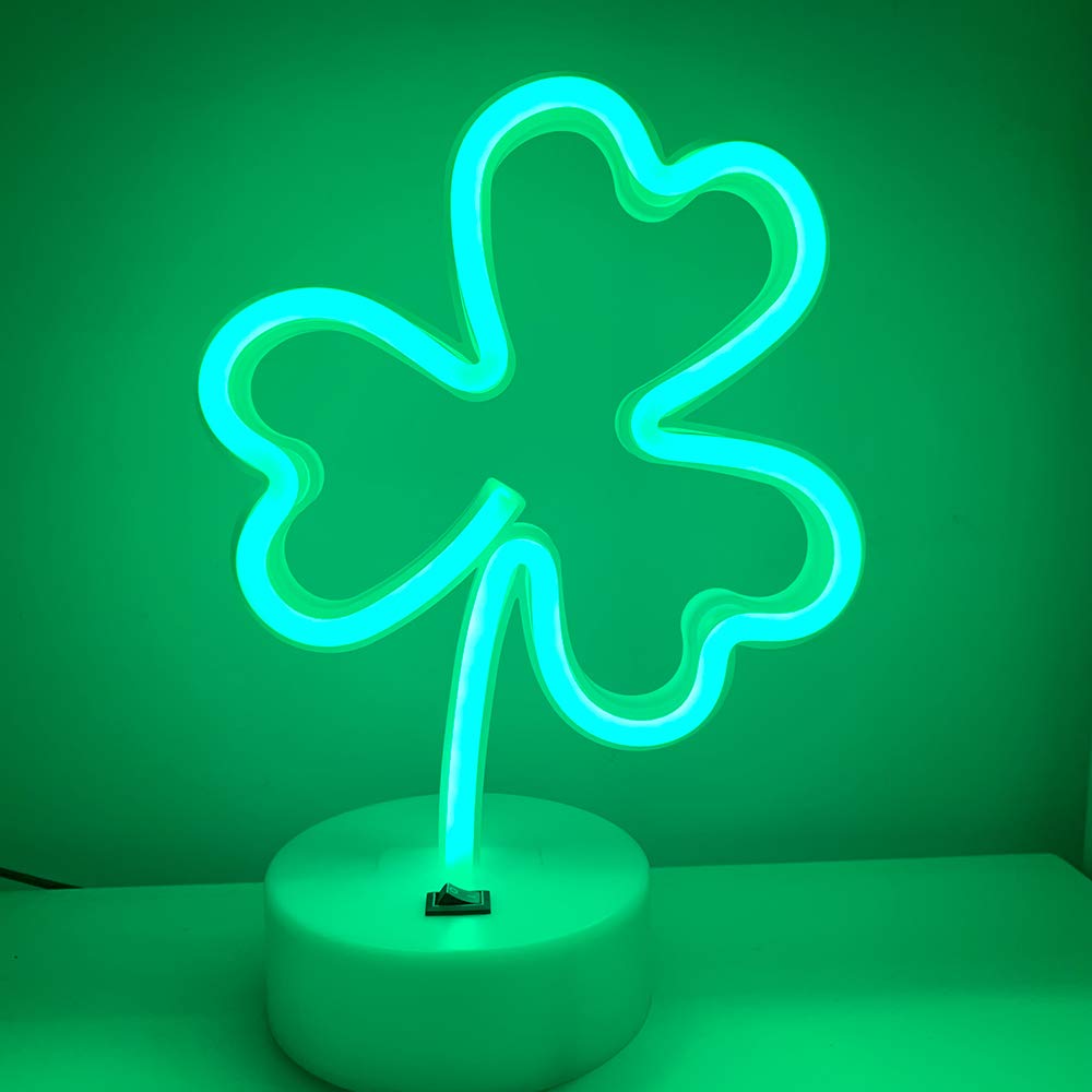 ENUOLI LED Neon Sign - Shamrock Shape, USB/Battery Powered, Plastic, Model lNH.Z033, Green Decorative Light for Room/Party/Wedding