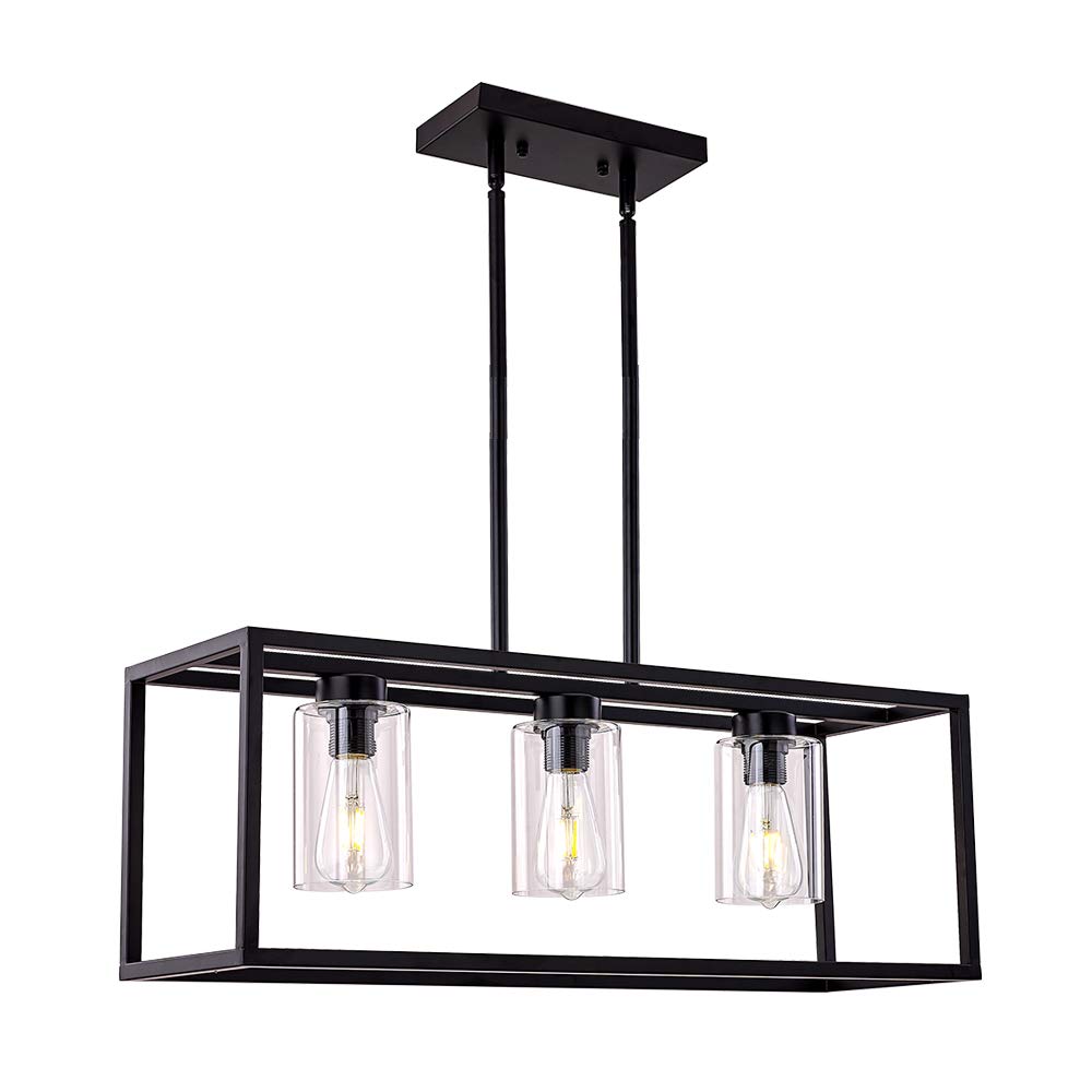XILICON Dining Room Lighting Fixture Hanging Farmhouse Black 3 Light Modern Pendant Lighting Contemporary Chandeliers with Glass