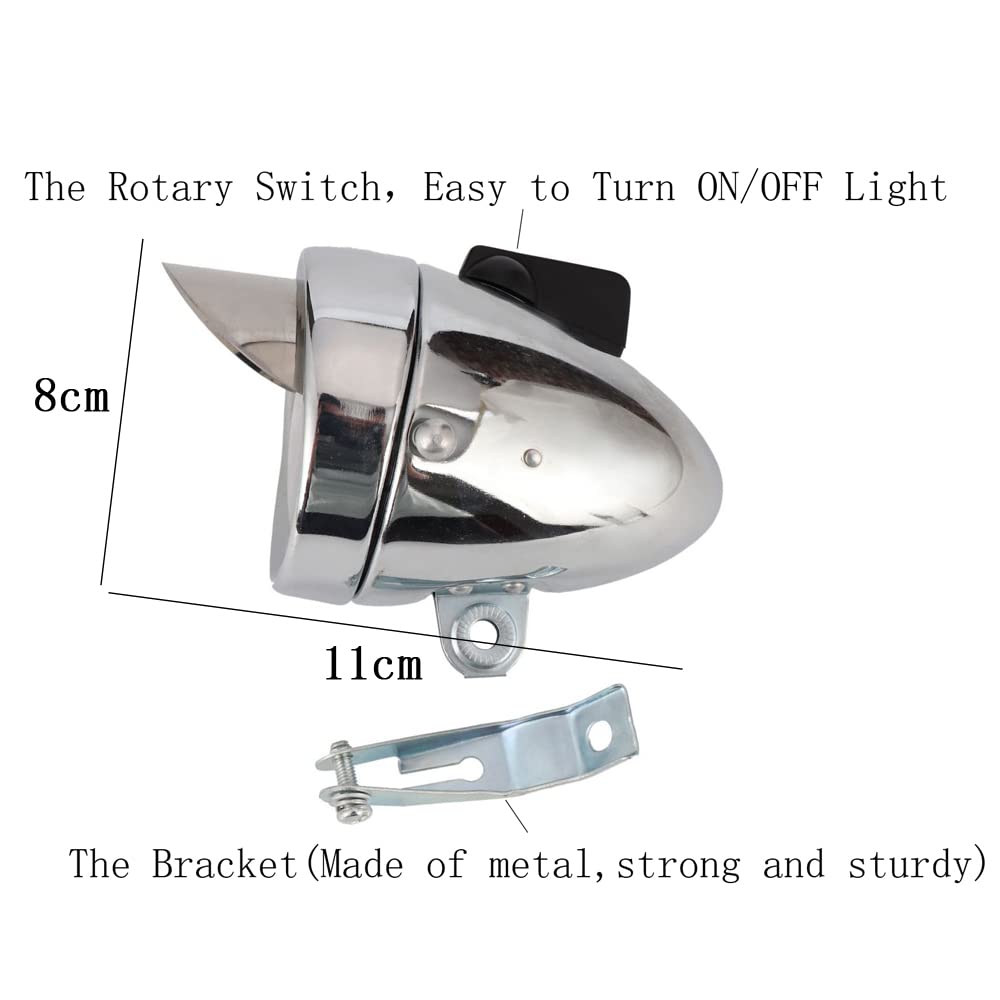 GOODKSSOP Retro Chrome Silver Bicycle Headlight - LED Night Fog Lamp for Safety Cycling - Classic Vintage Style