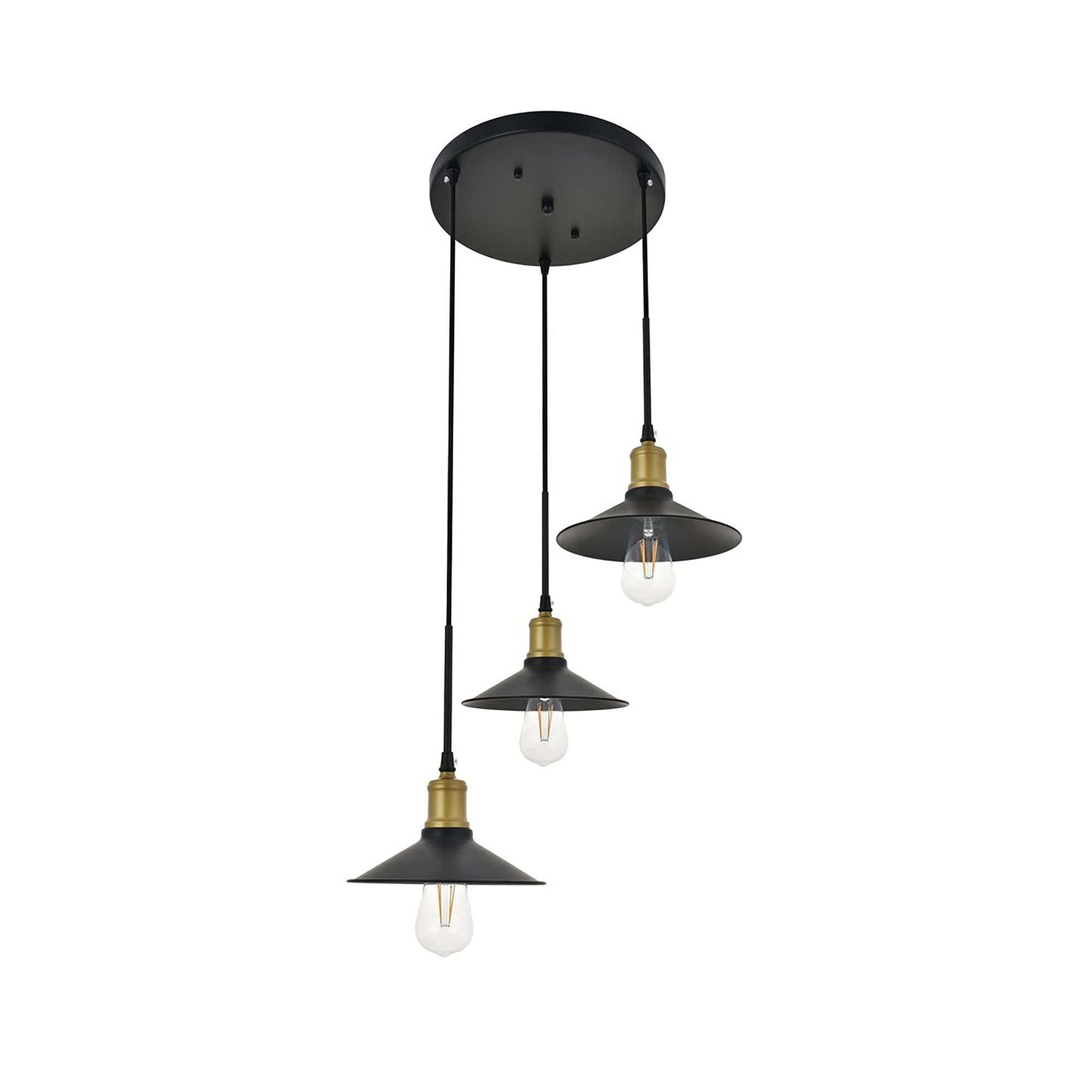 Living District 3-Light Brass And Black Pendant Light - Modern Ceiling Fixture For Home Decor