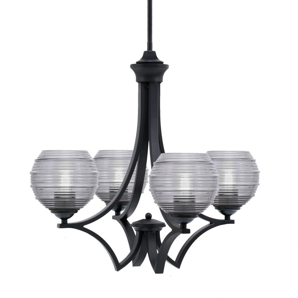 Toltec Lighting 564-Mb-5112 Zilo - 4 Light Uplight Chandelier-19.75 Inches Tall And 21 Inches Wide, Finish Color: Matte Black, Glass Color: Smoke Ribbed
