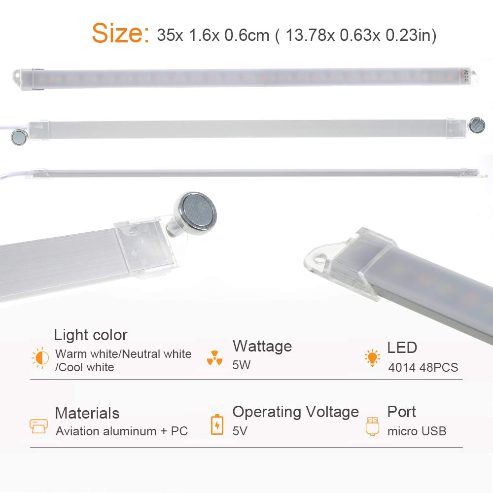 luluan Dimmable Under Cabinet Lighting, USB Reading Lamp, 35x1.6x0.6cm, Cool&Warm, Model L-01