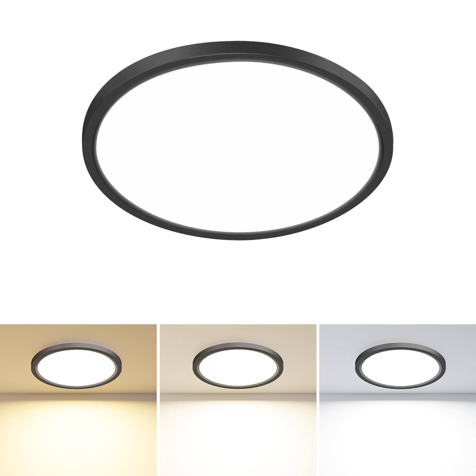 1PACK LED Flush Mount Ceiling Light Fixture Black  9Inch 24Watt  3000k/4500k/6000K Ceiling Light  Ultra Slim Flush Mount LED Ceiling Lamp for Bedroom  Living Room  Kitchen  Hallway