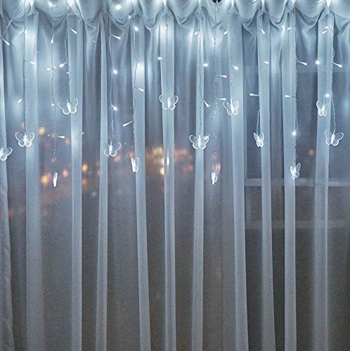 Butterfly Curtain Fairy Lights Usb Plug In, 8 Modes 96 Led 11.5Ft Firefly Window Twinkle Timer String Lights With Remote For Bedroom Patio Christmas Wedding Party Decoration (Pure White)
