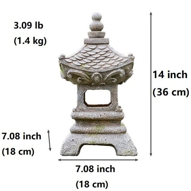 Aloak Asian Solar Zen Pagoda Garden Statue 14 Inch, Outdoor Japanese Lamp Lantern For Home Garden Landscape D  Cor (14 Inch Pago