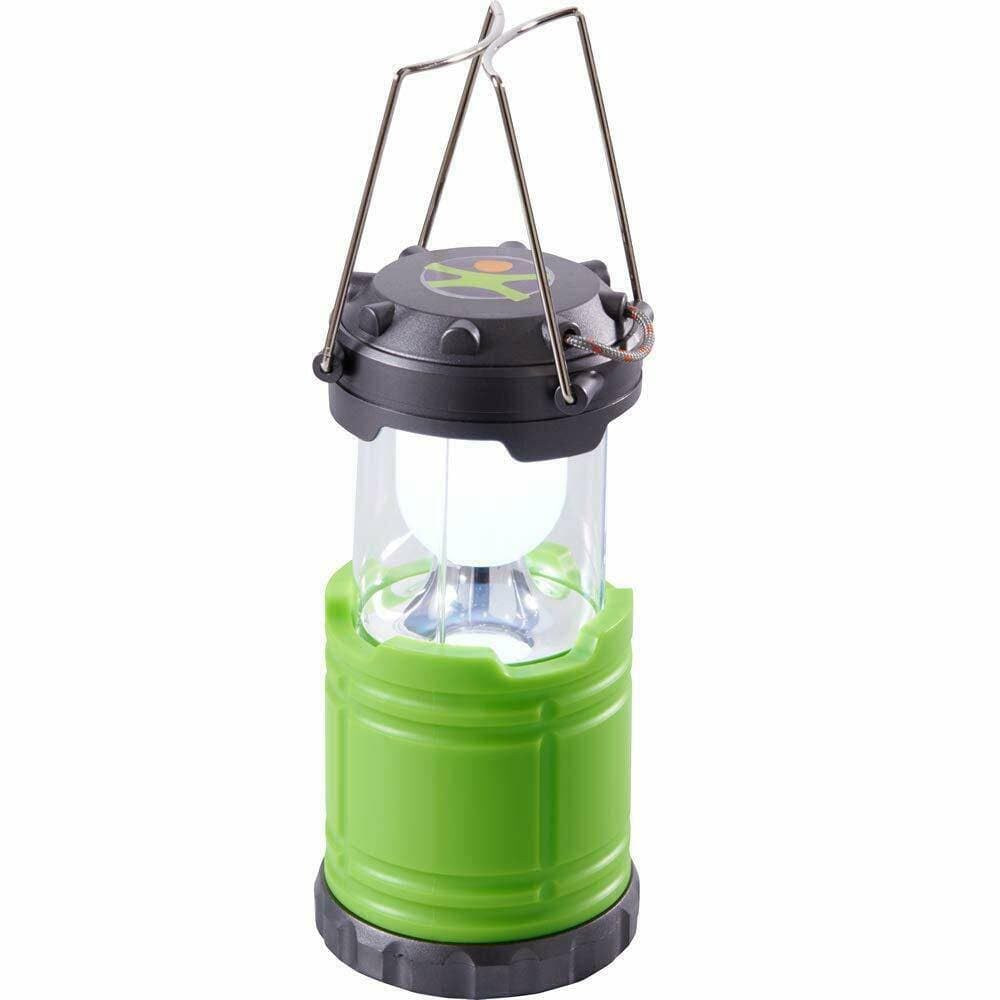 HABA Camping Lantern, Transparent, Plastic/Metal, Model 304152, Sturdy Handles for Carrying & Hanging, Handy Storage Compartment