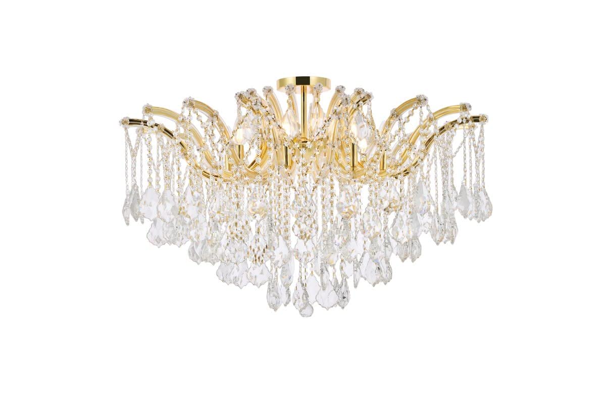 Elegant Lighting Indoor Modern Home Decorative Bright Maria Theresa 8 Light Gold Flush Mount Clear Royal Cut Crystal