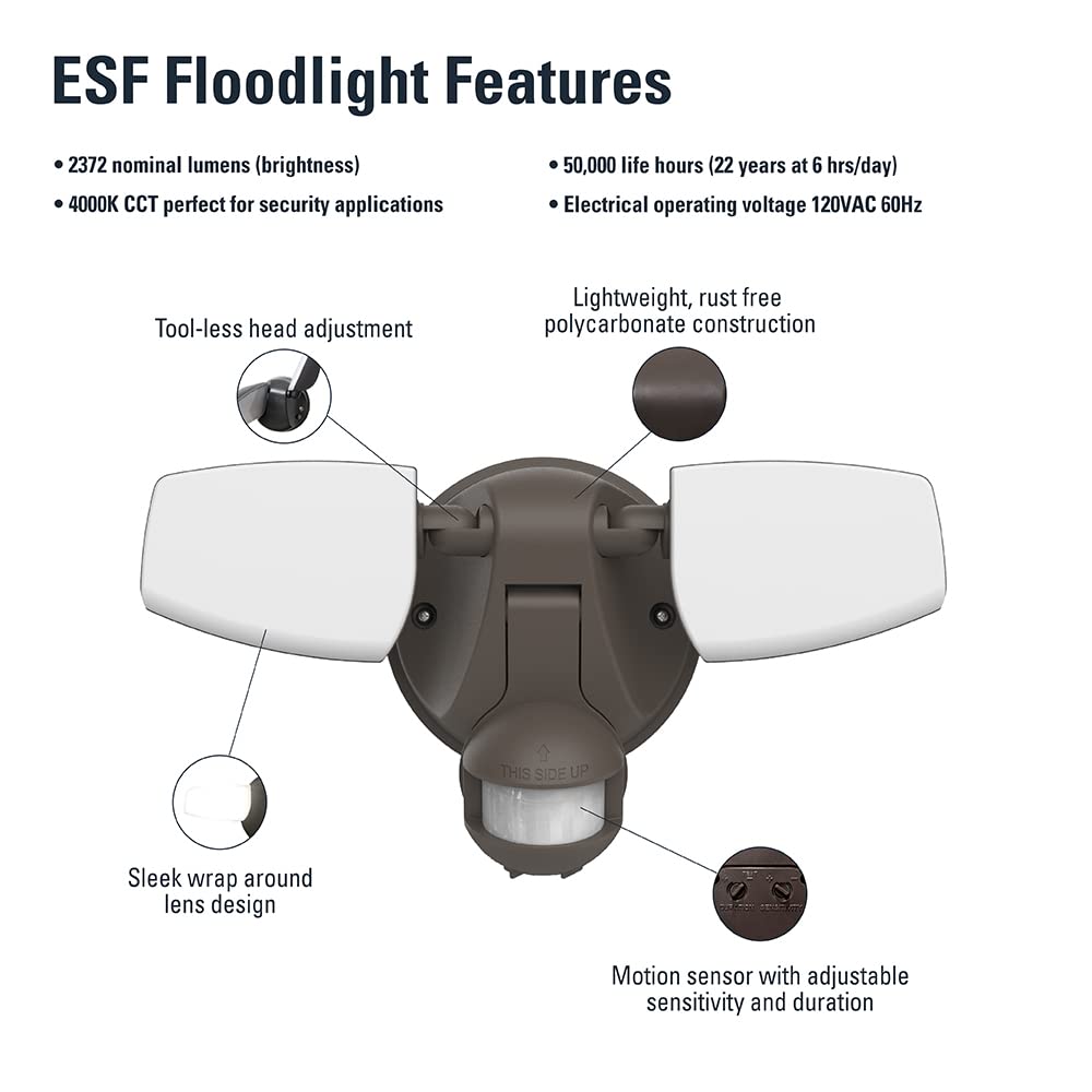 Halo Outdoor Led Flood & Security Light - Motion Activated Dusk To Dawn 2372 Lumens Bronze (Esf2A4Mb)