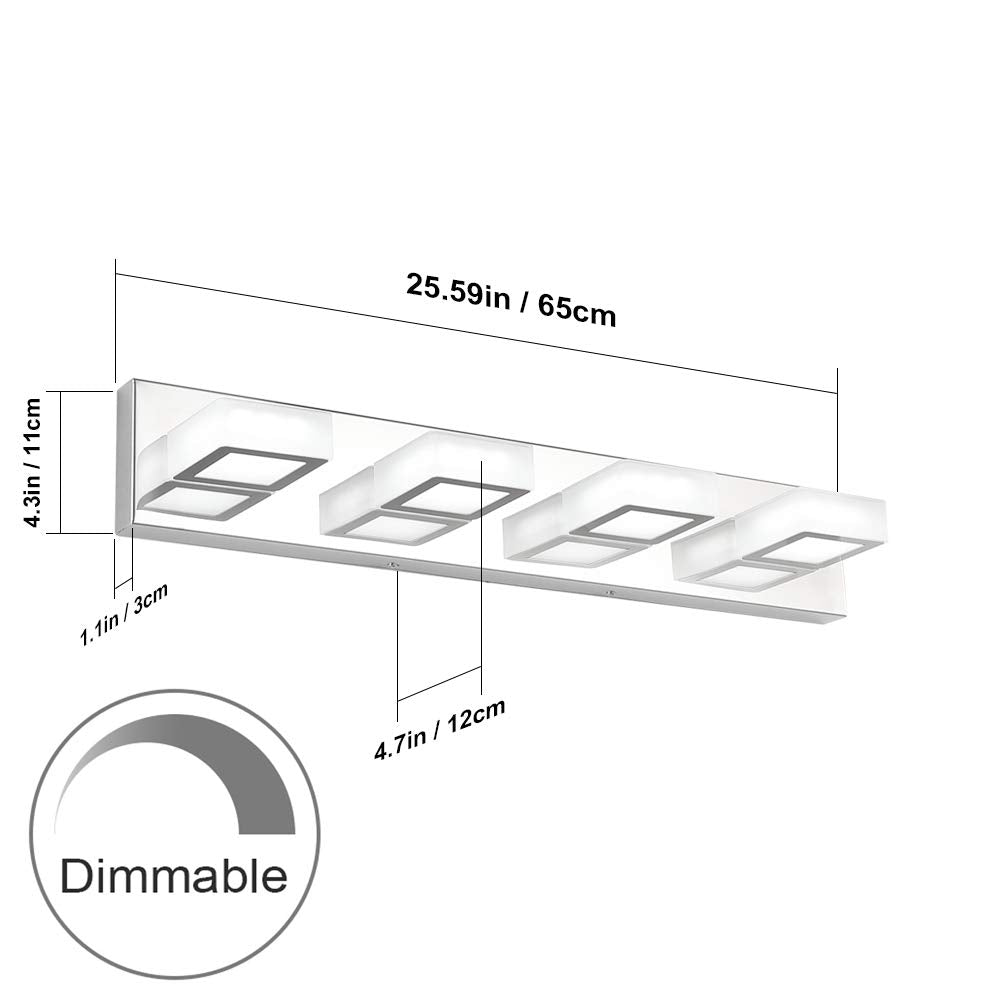 Ralbay D-8590-4T Dimmable Bathroom Vanity Light Fixtures, 4-Light Acrylic, Chrome Finish