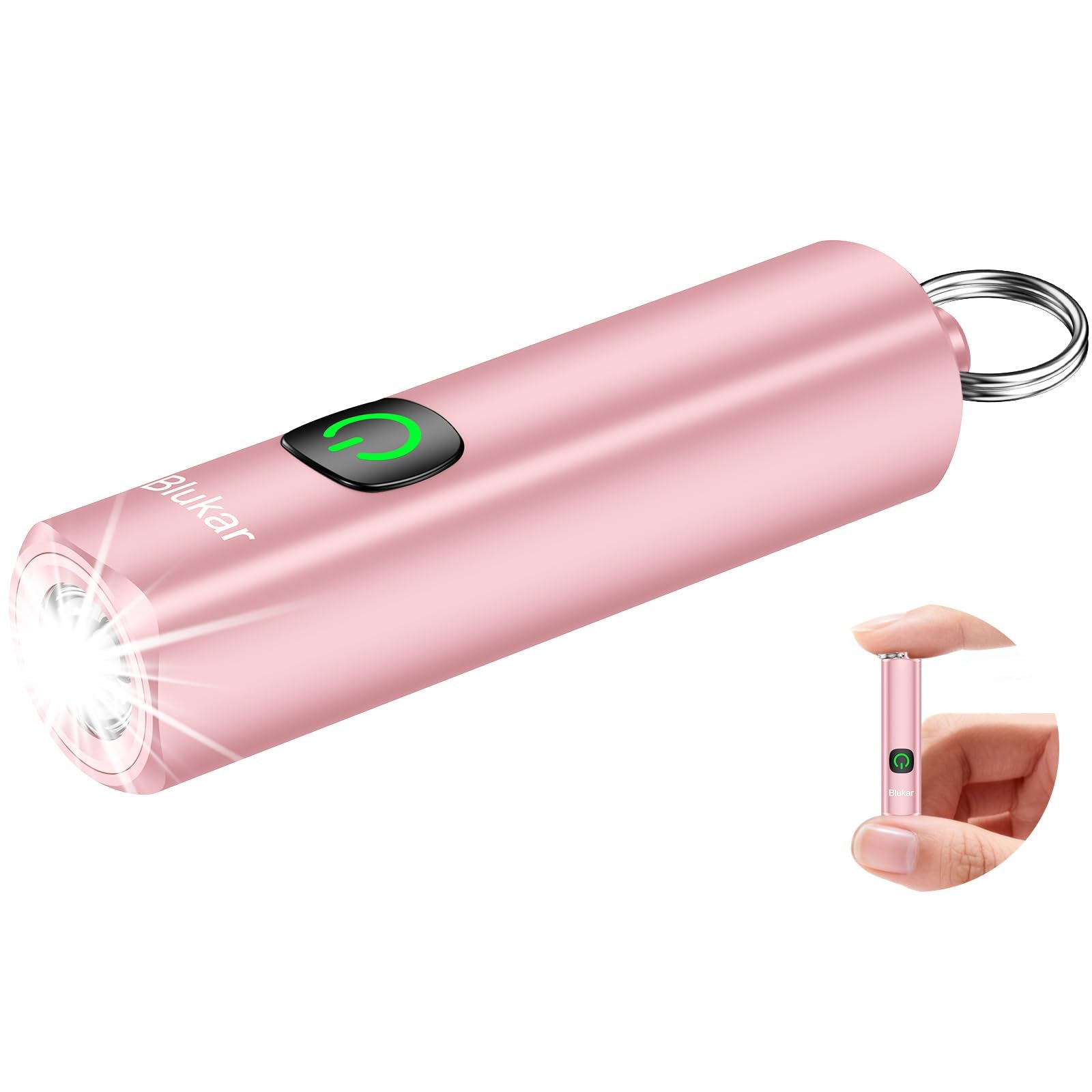 Blukar Rechargeable EDC Flashlight  Mini Keychain Flash Light with 3 Lighting Modes  Memory Function  Waterproof  Compact and Portable Pocket Light for Everyday Carry  Emergency Camping-Pink