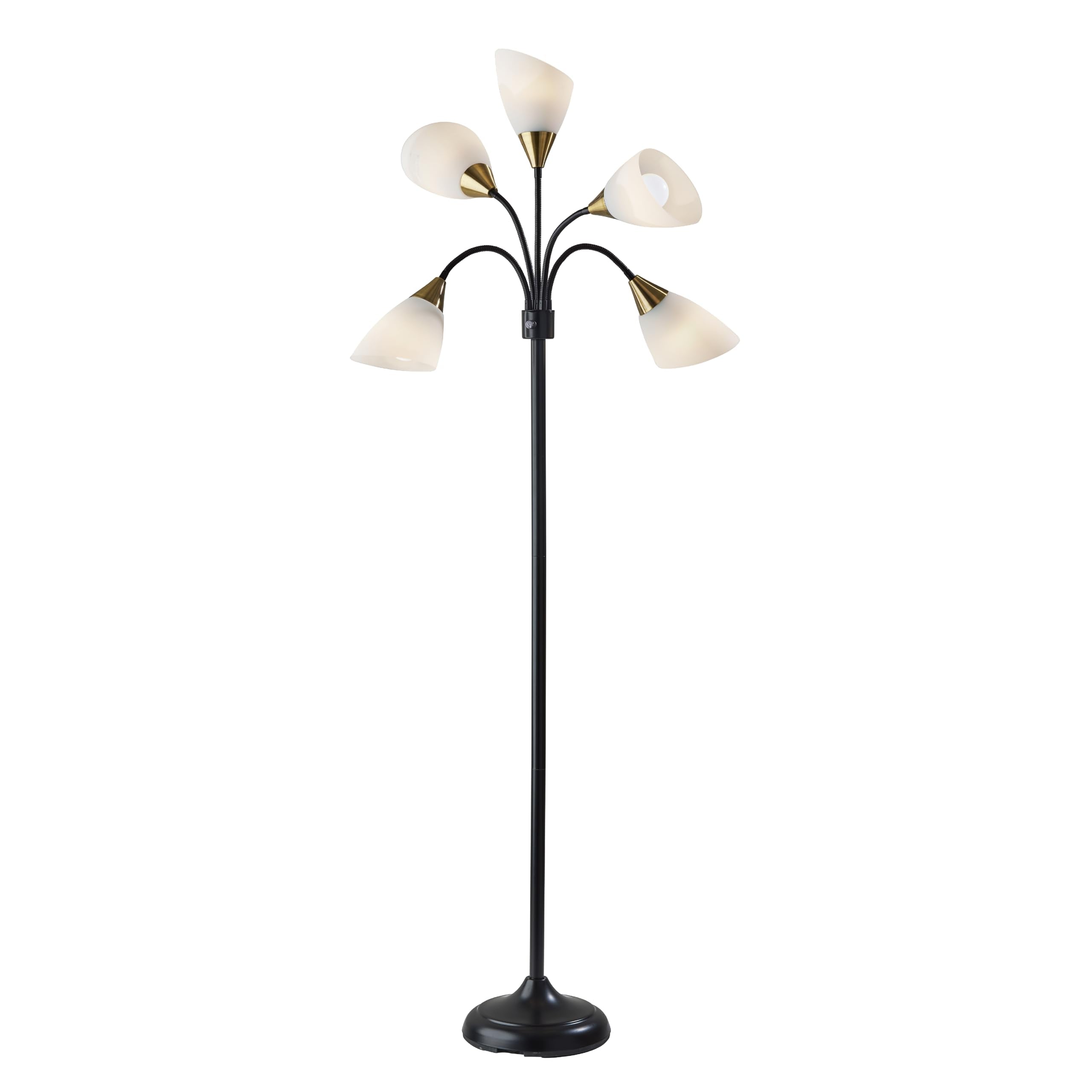 Adesso Floor Lamp With 5 Movable Shades, Adjustable Brightness, Black, Model 7205-22, Ideal For Bedroom Decor & Art Studios