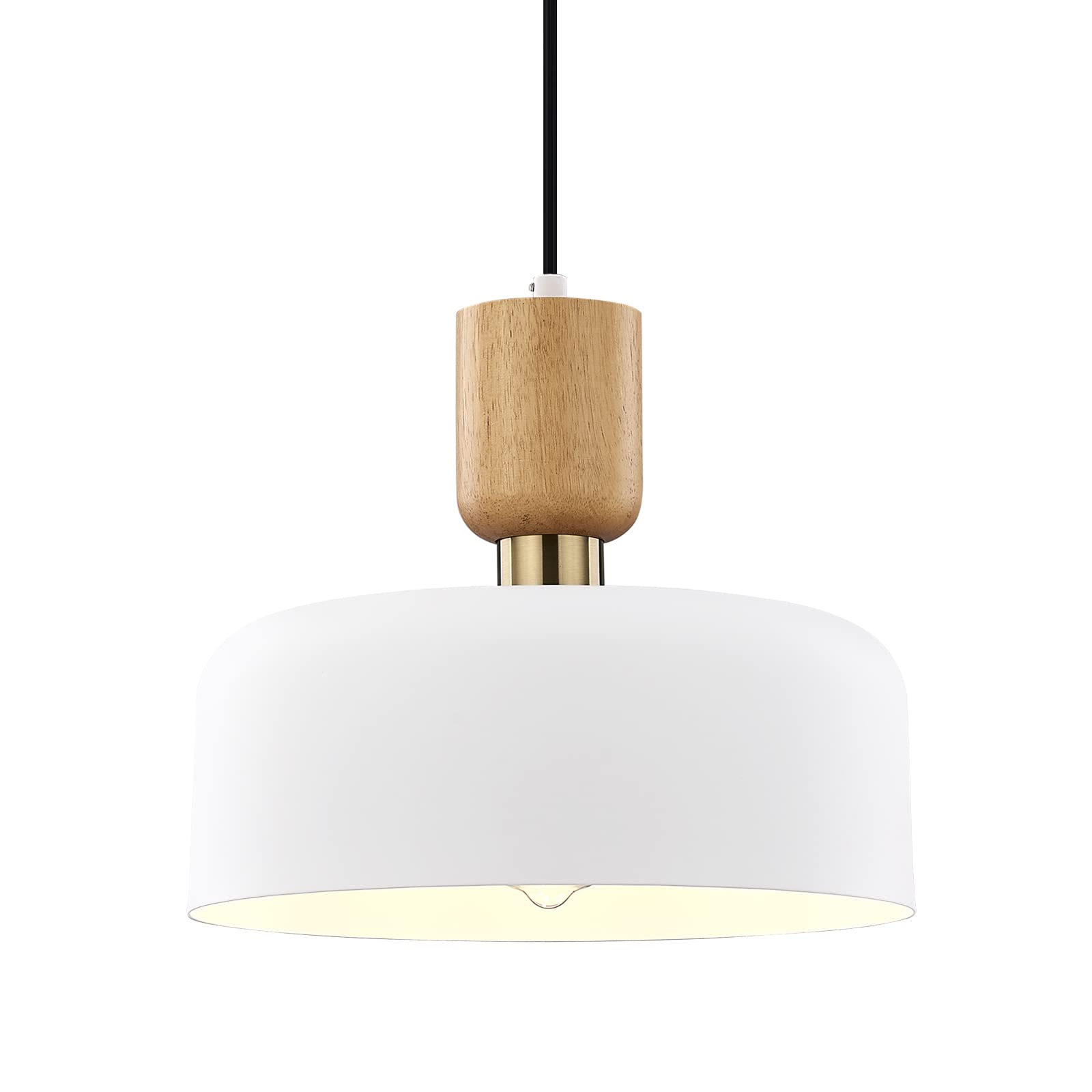 TeHenoo Modern Pendant Lighting,12 inch,Natural Wood and Brass Accent,Adjustable Cord Pendant Light Fixture for Kitchen, Dining 