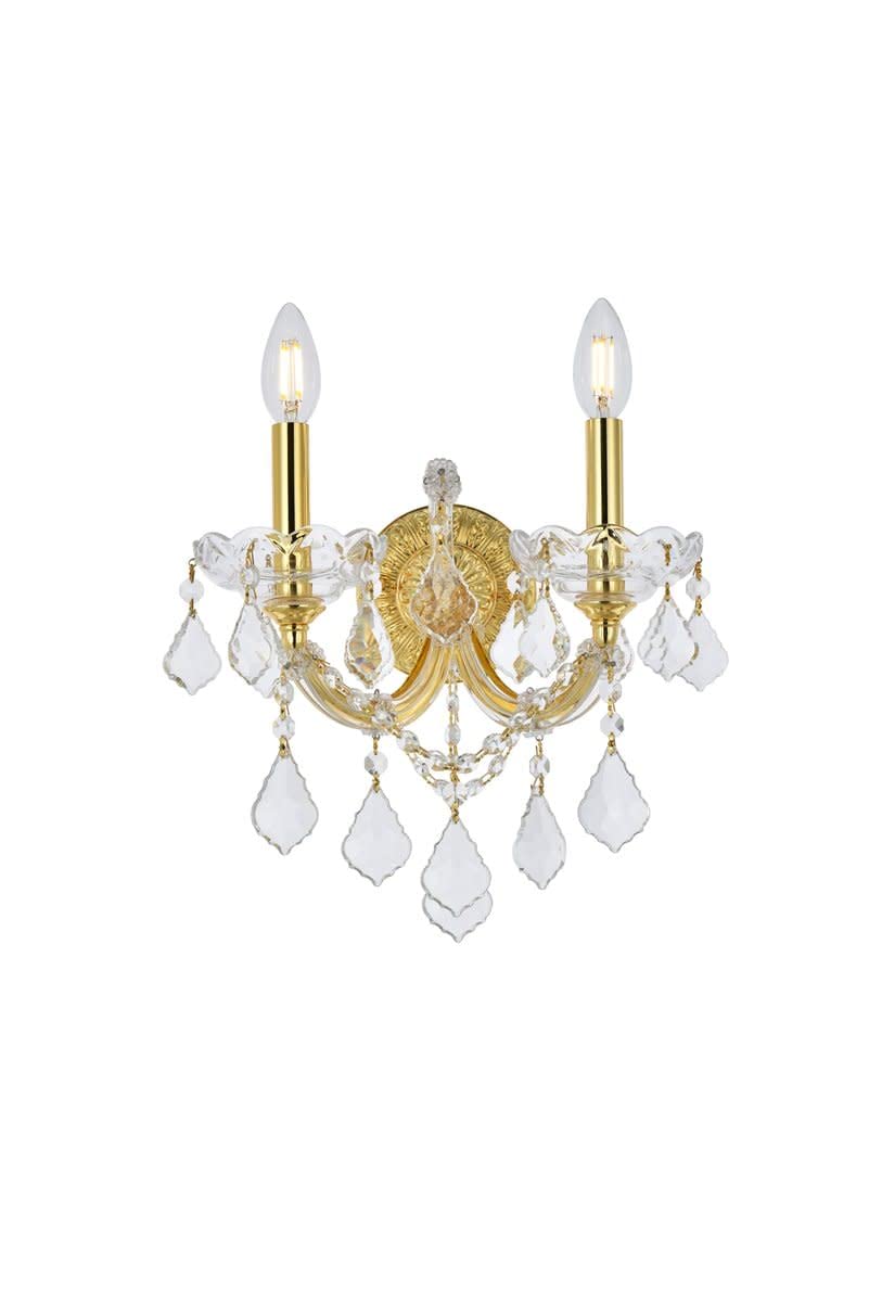 Elegant Lighting 2800W2G/RC Maria Theresa 16-Inch High 2-Light Wall Sconce, Gold Finish with Crystal (Clear) Royal Cut RC Crysta
