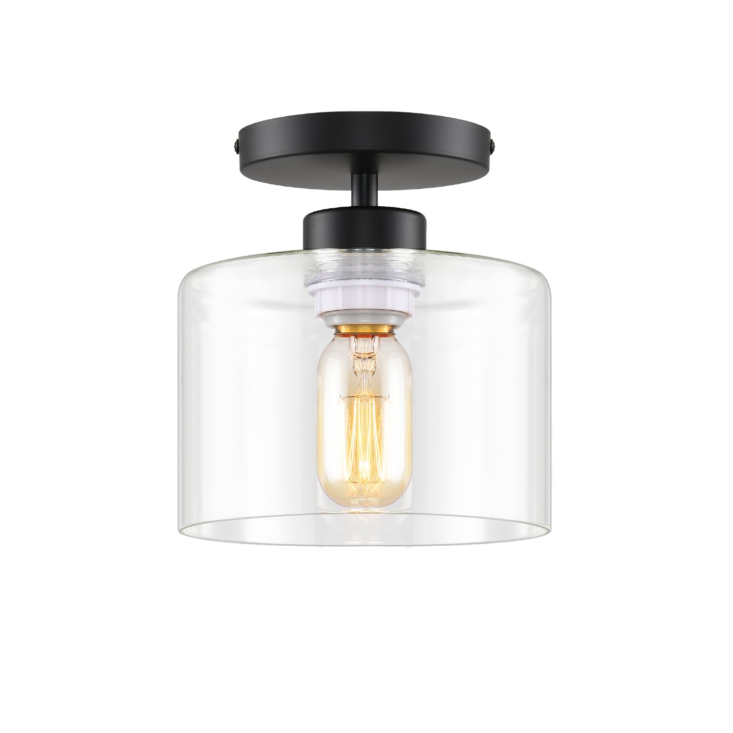 SINMILA Semi Flush Mount Ceiling Light, Metal, Clear Glass Shade, Model C10, 1 Pack