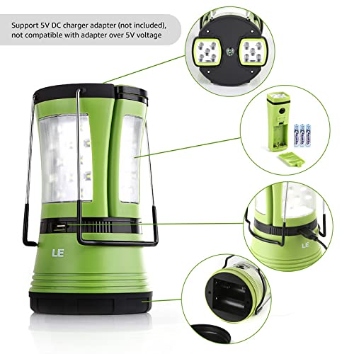 Lighting EVER LE LED Camping Lantern, 600LM Rechargeable, Detachable Flashlight, Green, Model 3300012-DW, Ideal for Emergencies and Outdoor Use