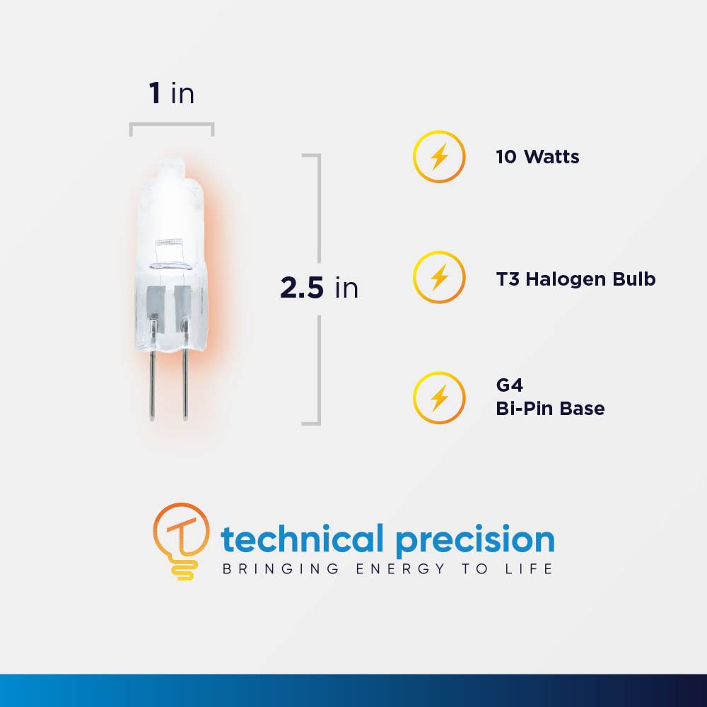 Technical Precision 10W 12V T3 Halogen Bulb G4 Bi-Pin Base for Range/Oven - 1 Count